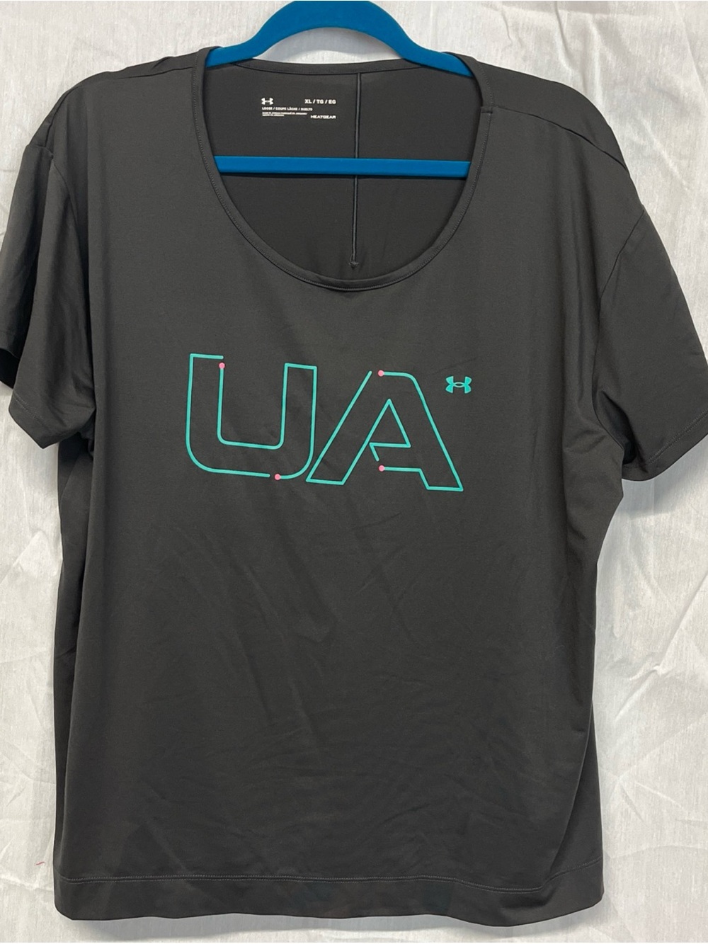 Under Armour Gray Short Sleeve Tee with Teal UA Outline and Pink Accents